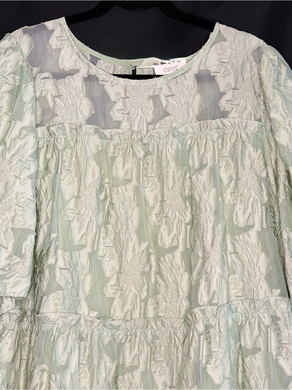 Oddi Sage Jacquard Floral Puff Sleeve Wedding Garden Party Dress Pockets 1XL - Picture 3 of 7